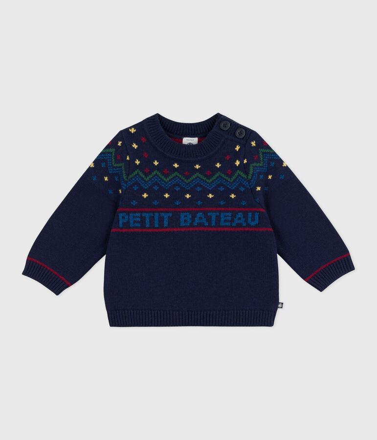 Jersey de lana y algod&oacute;n con estampados para beb&eacute; azul/multicolor