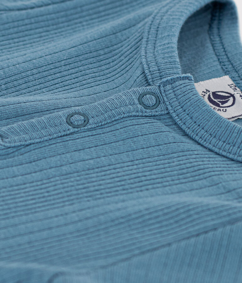 Body de manga corta de algod&oacute;n con cuello tunecino para beb&eacute; azul