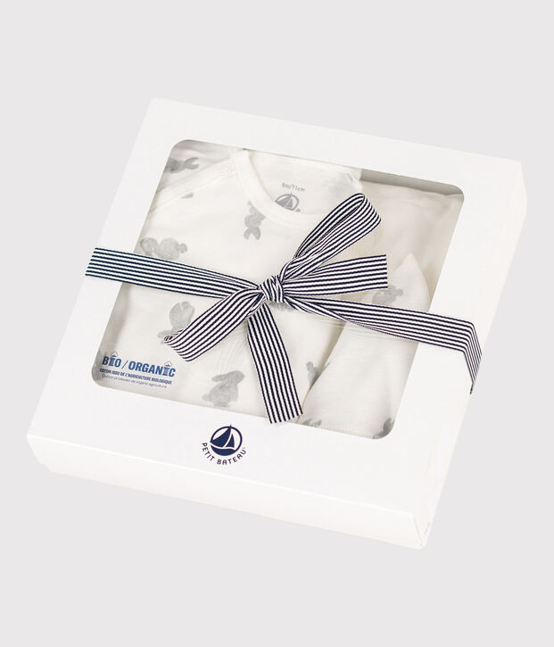 Juego de 3 art&iacute;culos de algod&oacute;n para beb&eacute; blanco/gris