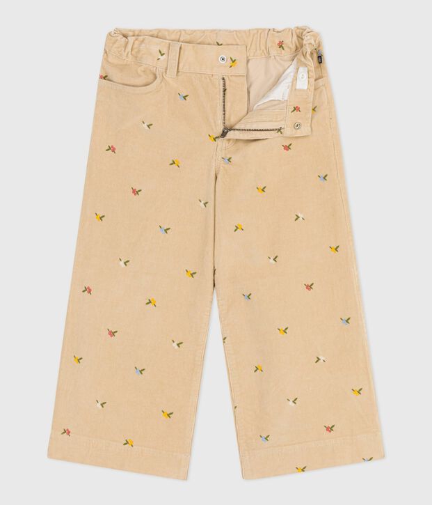 Pantal&oacute;n infantil de pana con estampado beige/multicolor