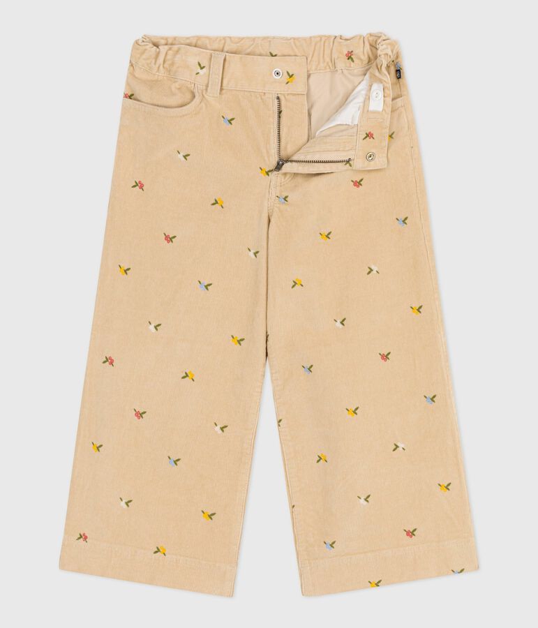 Pantal&oacute;n infantil de pana con estampado beige/multicolor
