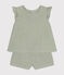 Conjunto de blusa y pantalón corto de gasa de algodón para bebé verde HERBIER
