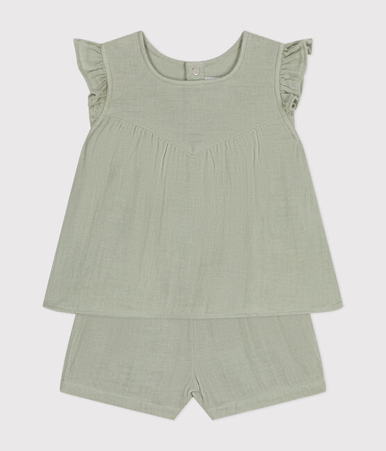 Conjunto de blusa y pantalón corto de gasa de algodón para bebé verde HERBIER