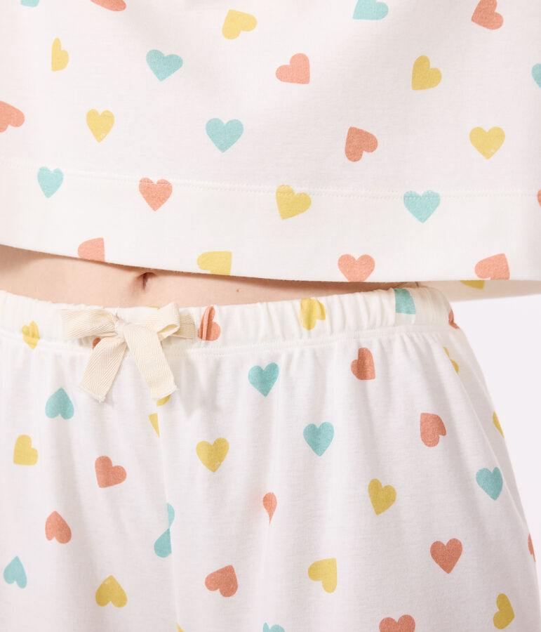 Pijama corto de algod&oacute;n con estampado de corazones para mujer blanco/multicolor