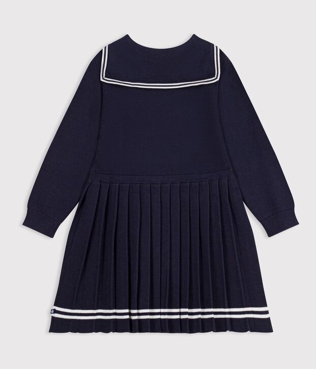 Vestido infantil liso de manga larga de algod&oacute;n SMOKING