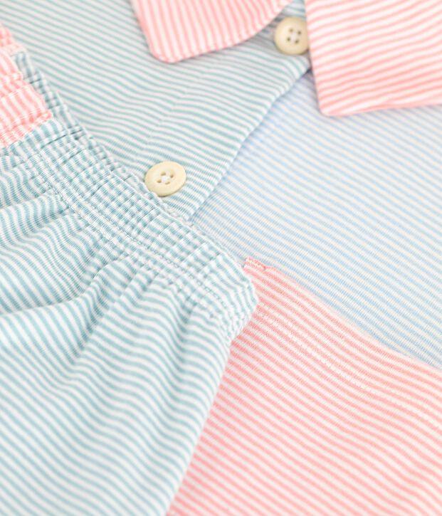 Pantal&oacute;n corto de pijama de algod&oacute;n a rayas con botones delanteros para mujer blanco/multicolor