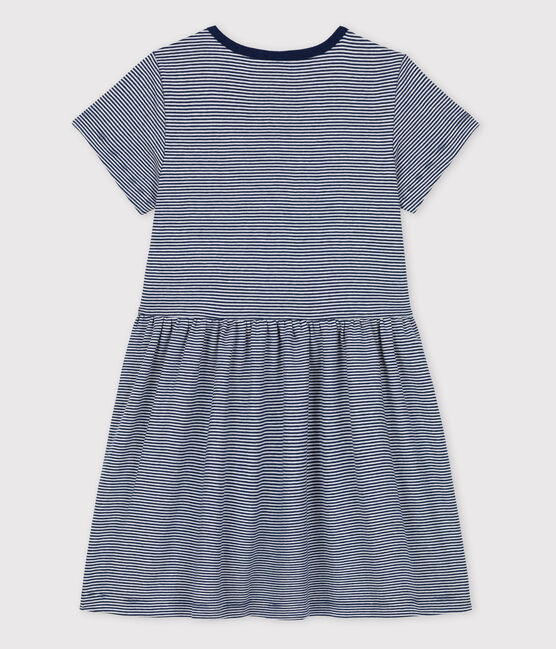 Vestido de niña Petit Bateau x Water Family azul MEDIEVAL/blanco MARSHMALLOW