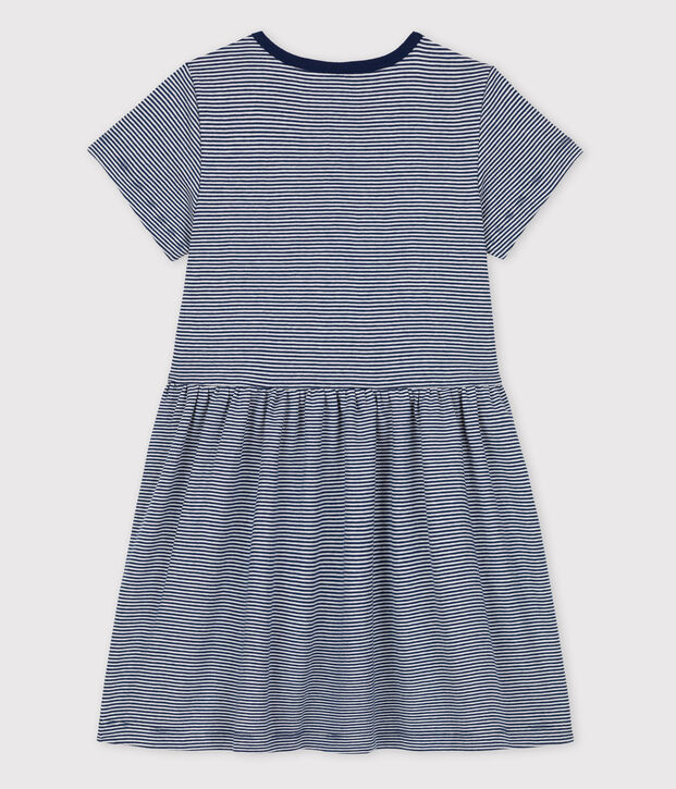 Vestido de ni&ntilde;a Petit Bateau x Water Family azul/blanco