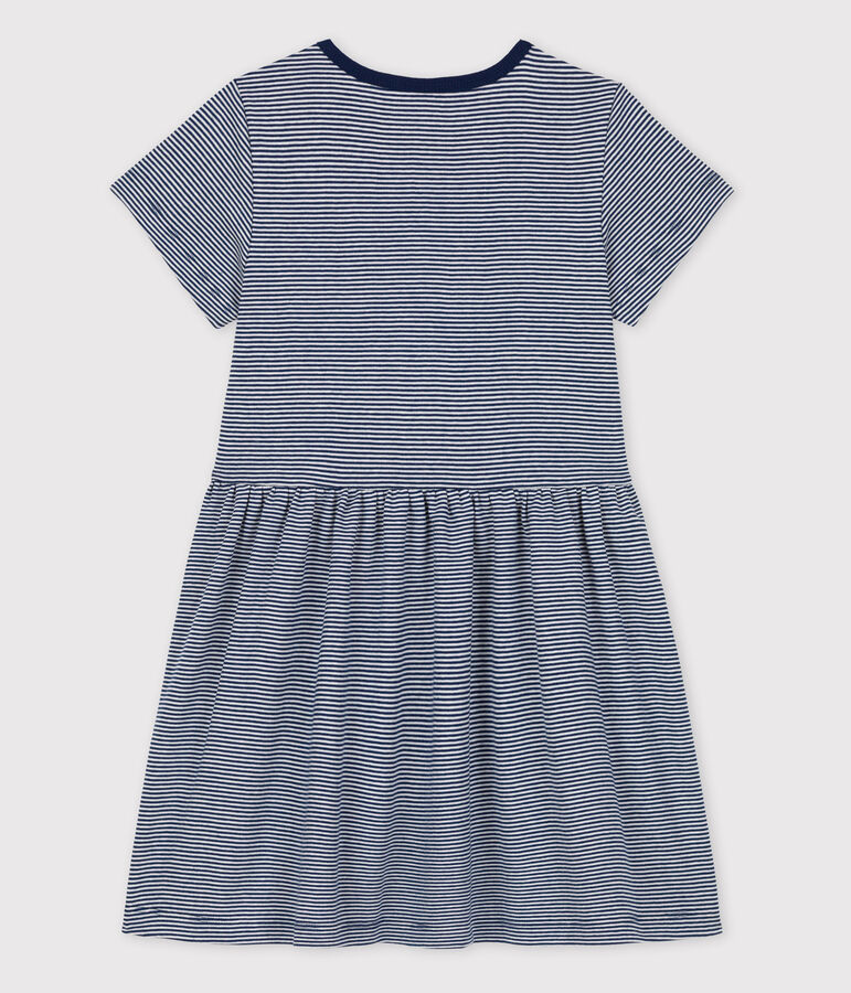 Vestido de ni&ntilde;a Petit Bateau x Water Family azul MEDIEVAL/blanco MARSHMALLOW