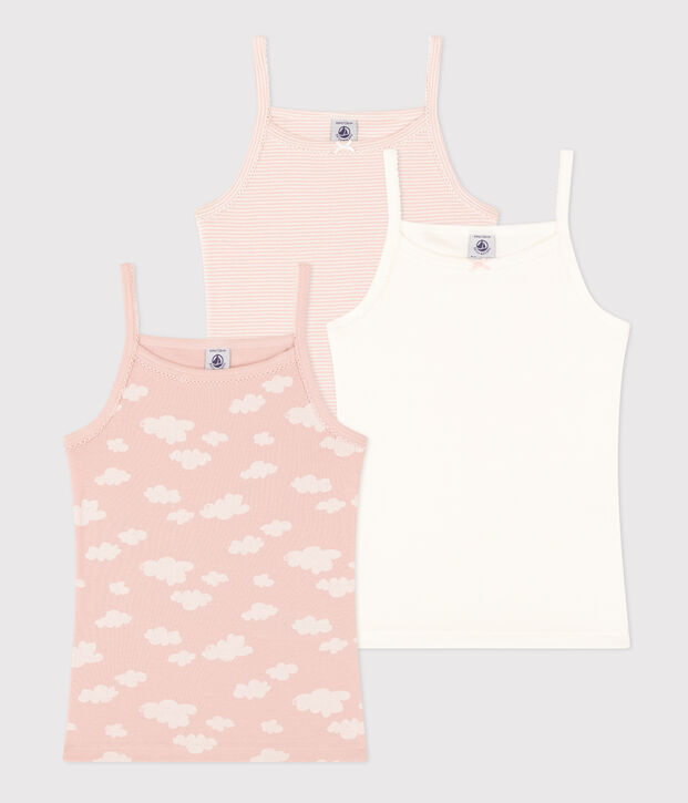 Juego de 3 camisetas de tirantes infantiles de algod&oacute;n con nubes multicolor