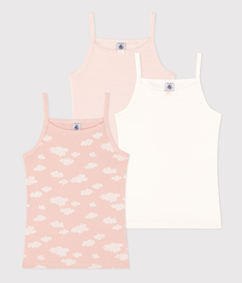 Juego de 3 camisetas de tirantes infantiles de algod&oacute;n con nubes multicolor