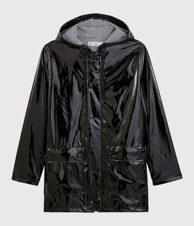 Impermeable de charol emblem&aacute;tico para mujer negro