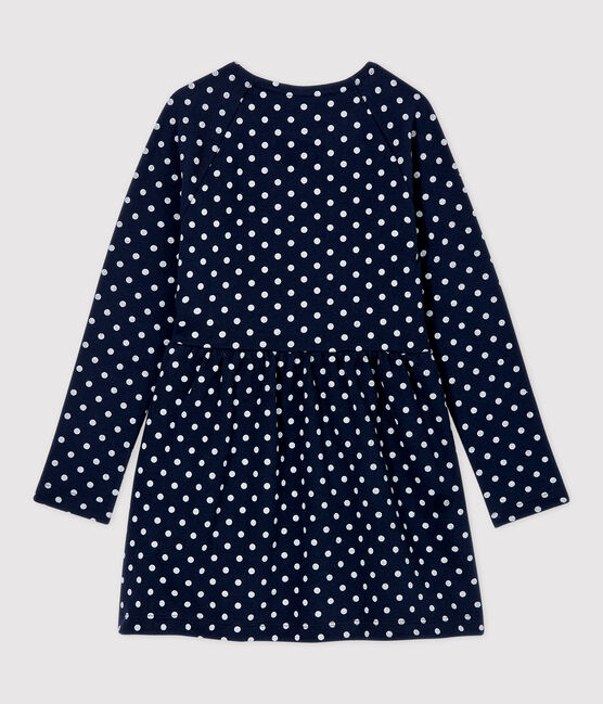 Vestido de manga larga de muletón de niña azul SMOKING/blanco MARSHMALLOW