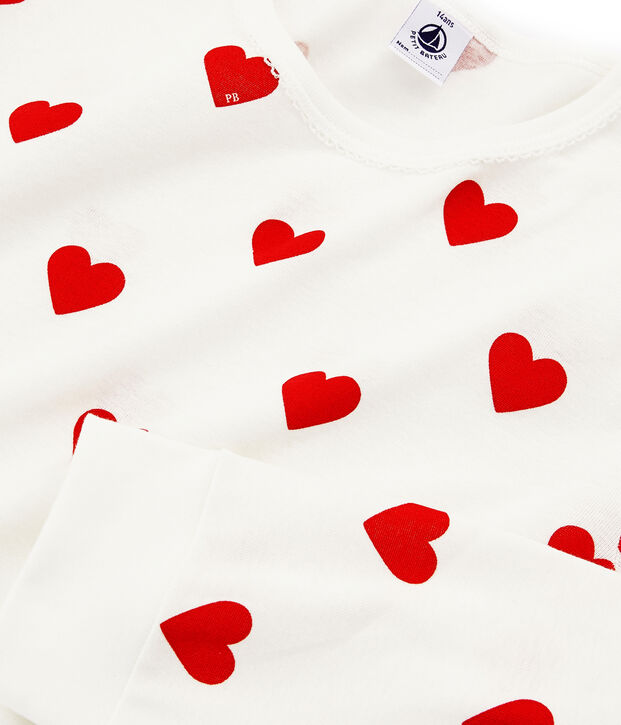 Pijama infantil con corazones de felpa blanco/rojo