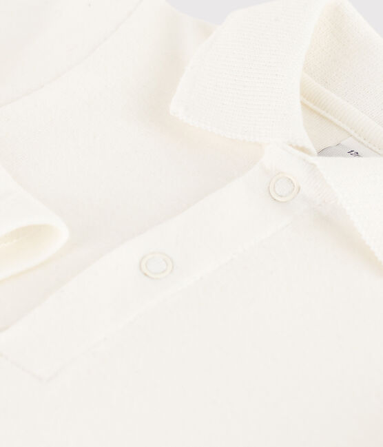 Body de manga larga con cuello de polo de algodón de bebé blanco MARSHMALLOW