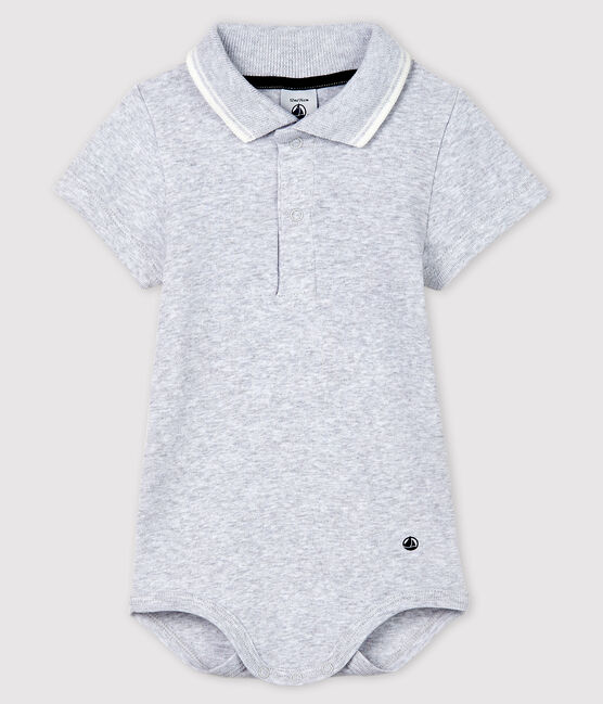 Bodi de manga corta con cuello de polo de algodón de bebé gris POUSSIERE CHINE