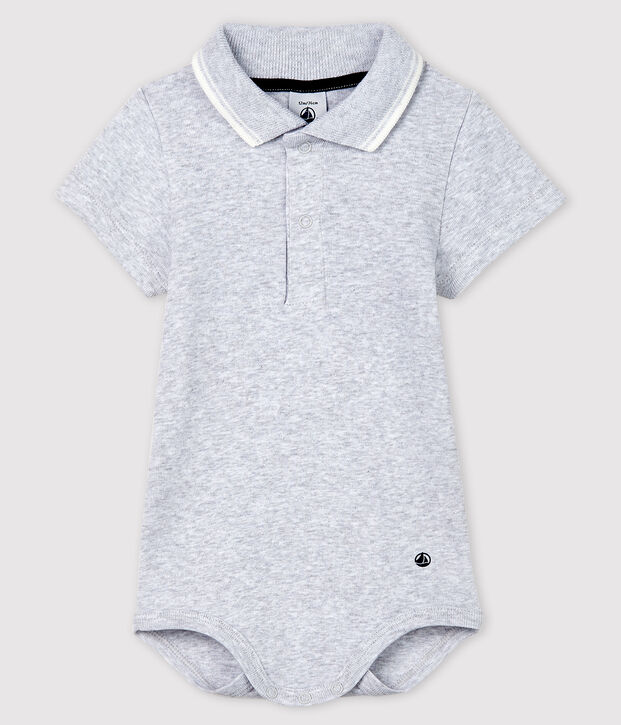 Bodi de manga corta con cuello de polo de algod&oacute;n de beb&eacute; gris