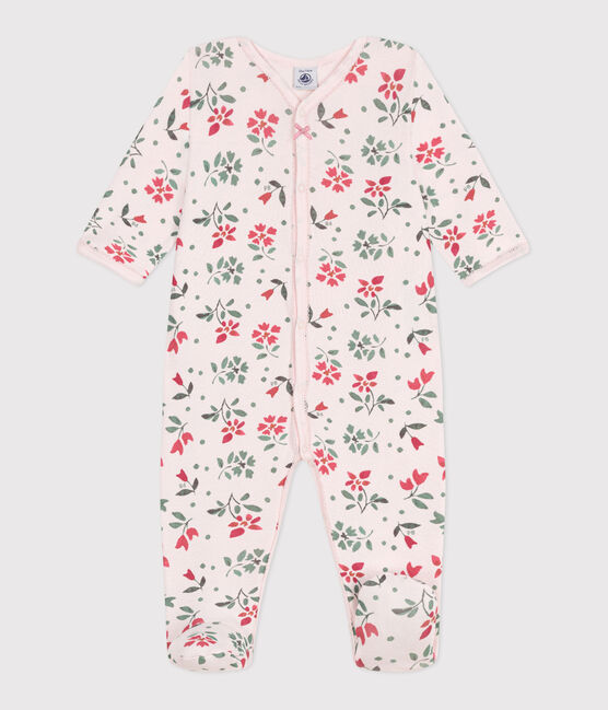 Pijama de algodón con flores para bebé rosa FLEUR/blanco MULTICO