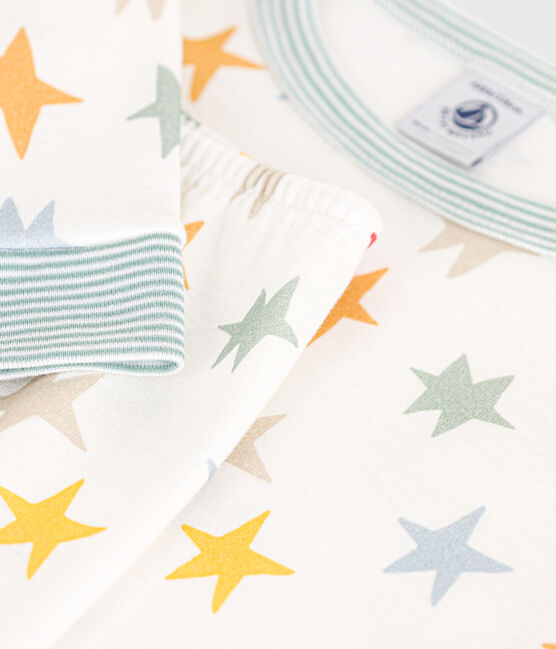 Pijama infantil ajustado de algodón con estampado de estrellas blanco MARSHMALLOW/blanco MULTICO