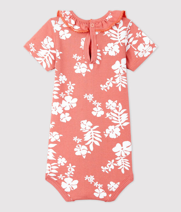 Bodi con estampado hawaiano con cuello isabelino de algod&oacute;n para beb&eacute; rosa/blanco