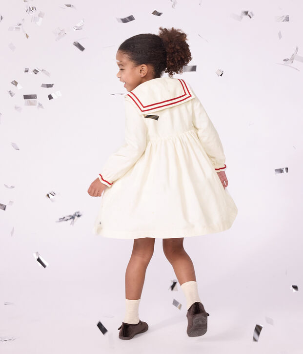 Vestido infantil liso de terciopelo de manga larga MILK