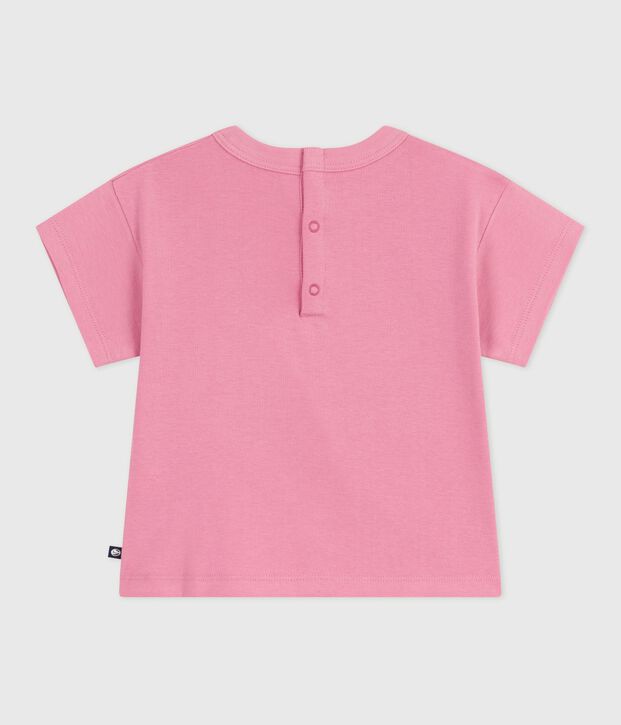 Camiseta de algod&oacute;n de manga corta con estampado de gato para beb&eacute; rosa