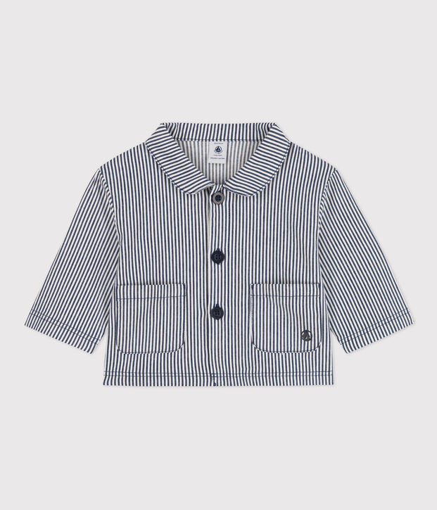 Chaqueta corta de tela a rayas para beb&eacute; azul/blanco