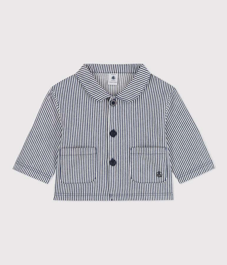 Chaqueta corta de tela a rayas para beb&eacute; azul/blanco