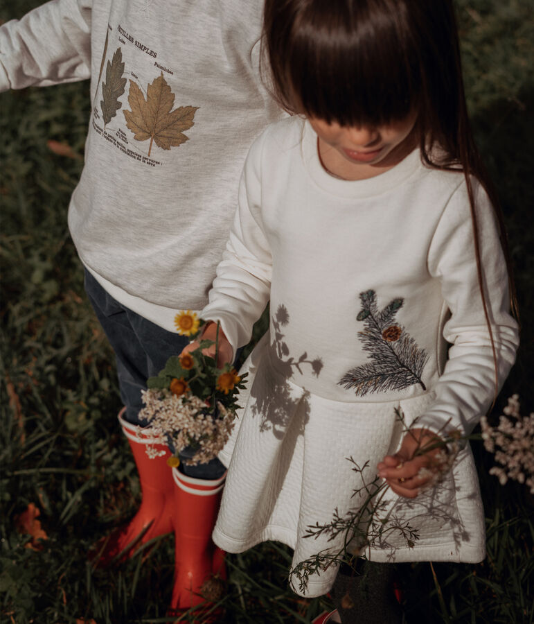 Vestido de ni&ntilde;a Petit Bateau x Deyrolle blanco MARSHMALLOW