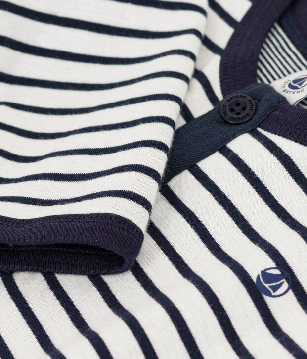 Mono largo a rayas marineras de jersey grueso para beb&eacute; blanco/azul