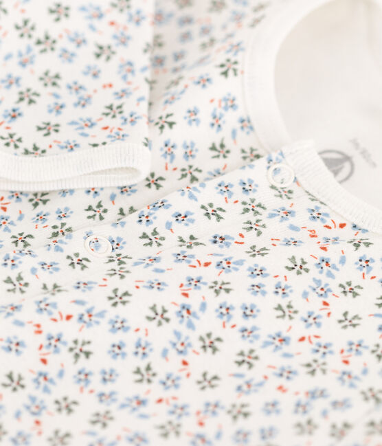 Bodyjama sin pies de algodón estampado para bebé blanco MARSHMALLOW/blanco MULTICO