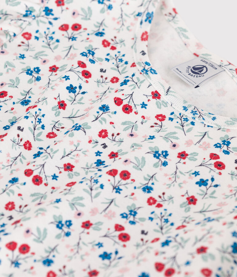 Camiseta infantil de manga corta de algod&oacute;n con flores blanco/multicolor