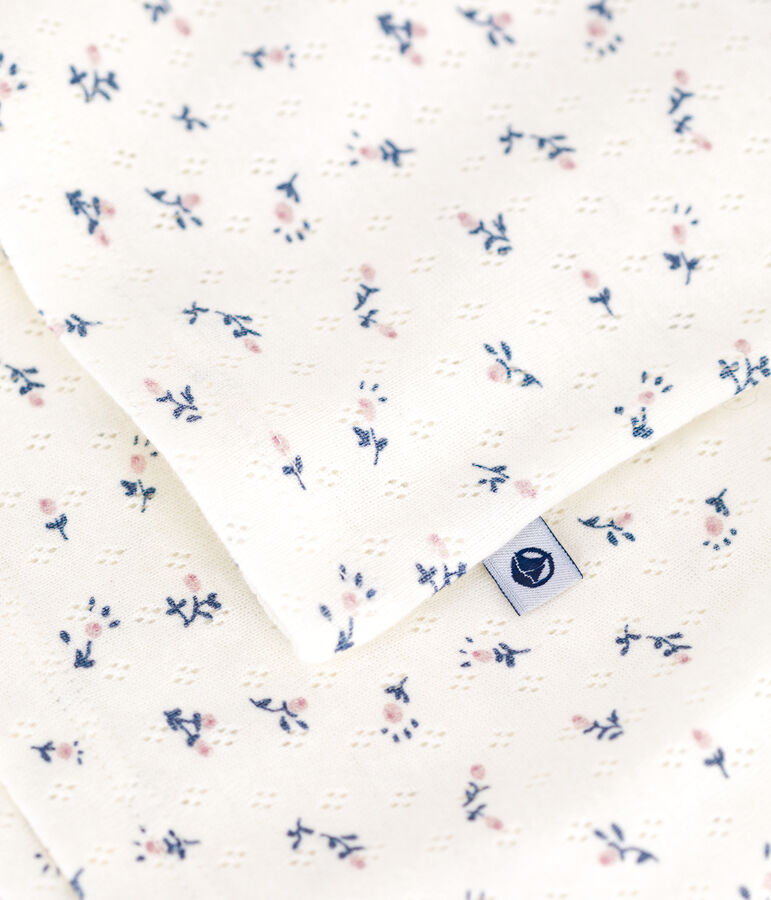 Pijama corto infantil de algod&oacute;n calado con estampado de flores blanco/multicolor