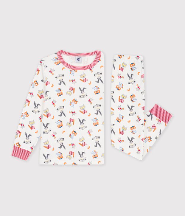 Pijama infantil de algod&oacute;n con estampado de animales blanco/multicolor