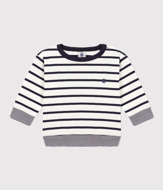 Camiseta de manga larga de algodón a rayas de bebé blanco MARSHMALLOW/azul SMOKING