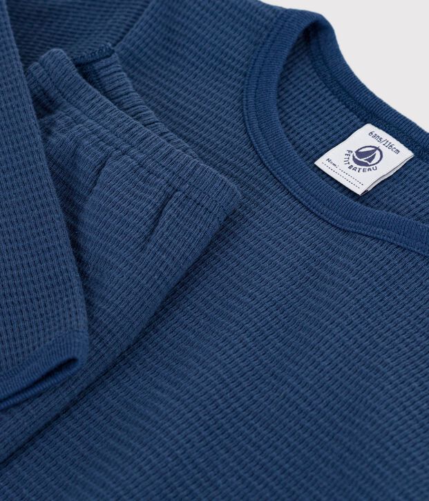 Pyjama  en c&ocirc;te d&eacute;saiguill&eacute;e  manches longues uni azul