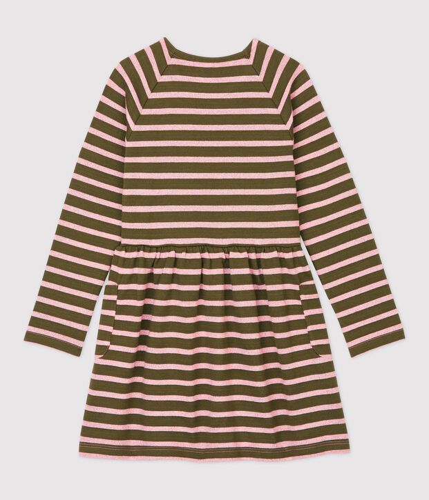 Vestido de manga larga de algod&oacute;n de ni&ntilde;a verde/CHARME BRILLANT