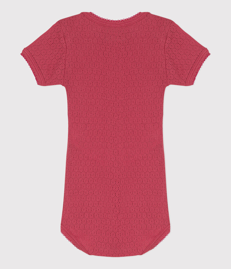 Body de punto calado de manga corta para beb&eacute; rosa