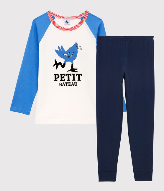 Pijama con motivo de pájaro de algodón orgánico de niño  azul BRASIER/blanco MULTICO
