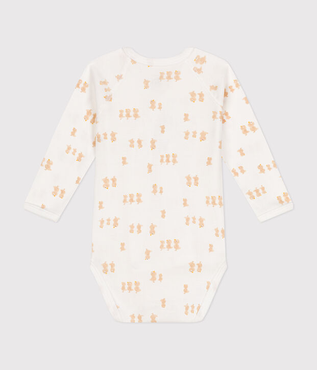Body cruzado de manga larga de algod&oacute;n para beb&eacute; blanco/beige