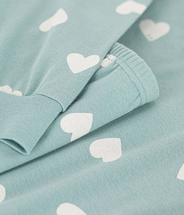 Pijama de algod&oacute;n con coraz&oacute;n para mujer verde/crudo
