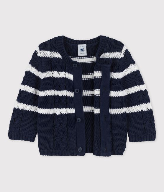 Cárdigan de punto trenzado de bebé azul SMOKING/blanco MARSHMALLOW