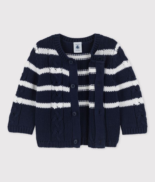 C&aacute;rdigan de punto trenzado de beb&eacute; azul/blanco