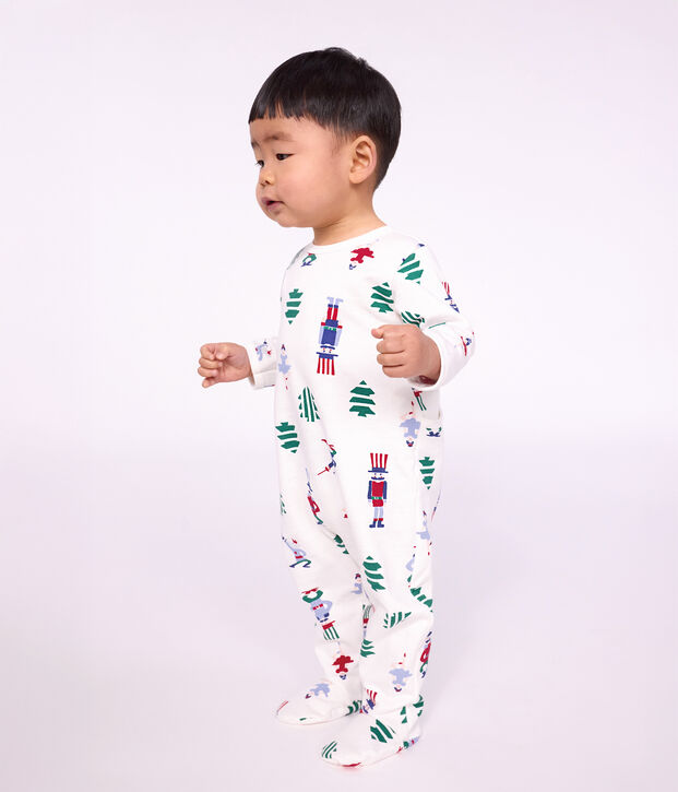 Pijama de mulet&oacute;n para beb&eacute; con abertura trasera y estampado de Navidad blanco/multicolor
