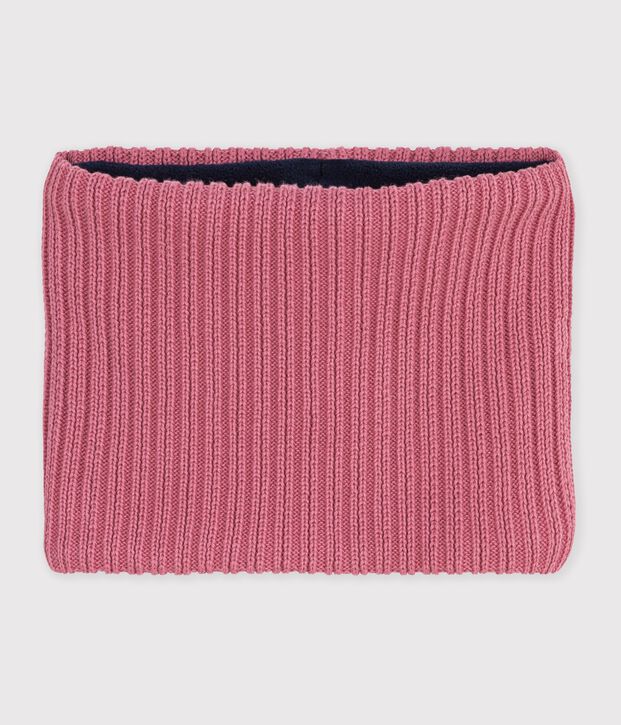 Braga de cuello infantil de punto tricotado liso con forro polar rosa
