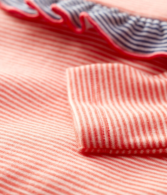 Blusa de lana y algodón de bebé naranja OURSIN/blanco MARSHMALLOW