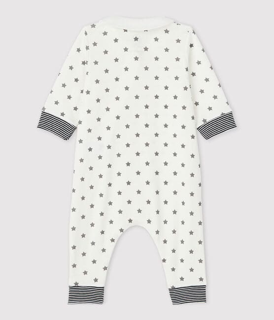 Pijama enterizo sin pies con estrellas de bebé de algodón ecológico blanco MARSHMALLOW/gris GRIS