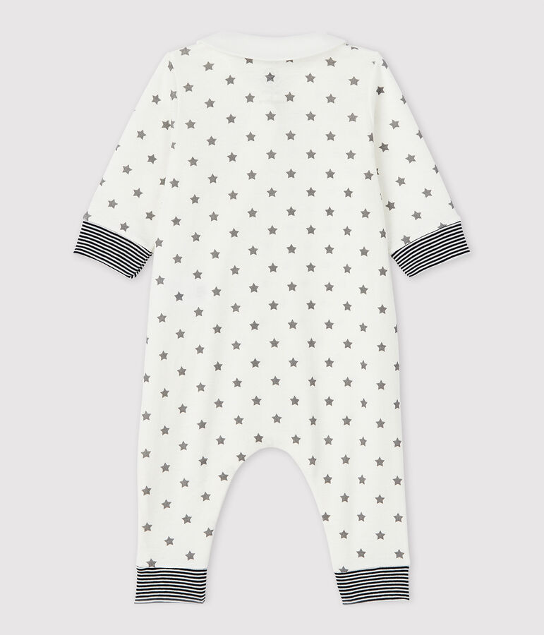 Pijama enterizo sin pies con estrellas de beb&eacute; de algod&oacute;n ecol&oacute;gico blanco MARSHMALLOW/gris GRIS