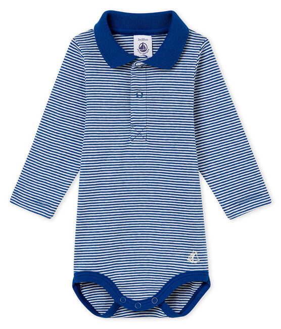 Body con cuello polo con la milrayas para bebé niño azul LIMOGES/blanco MARSHMALLOW