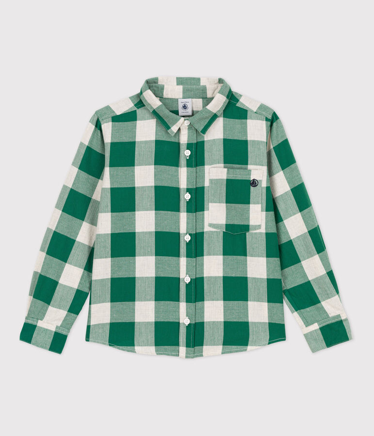 Camisa a cuadros de franela de ni&ntilde;o MATCHA/crudo